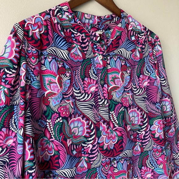LOFT Pink Paisley Floral Print Long-Sleeve Blouse Top Women’s XL - Picture 2 of 7